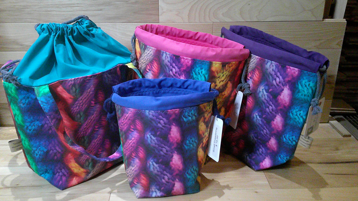 Bright Rainbow Knit Cables- project bags