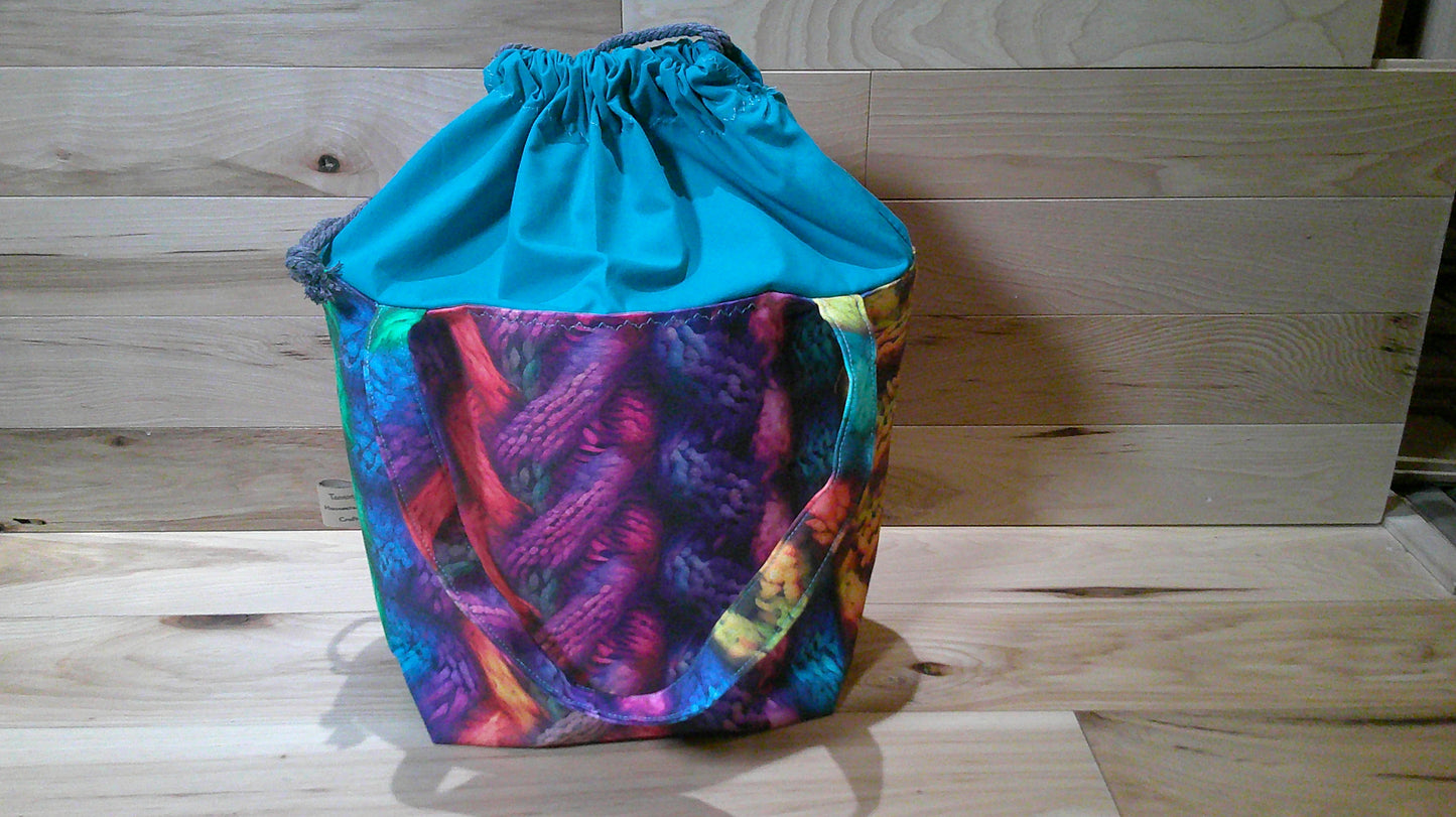 Bright Rainbow Knit Cables- project bags