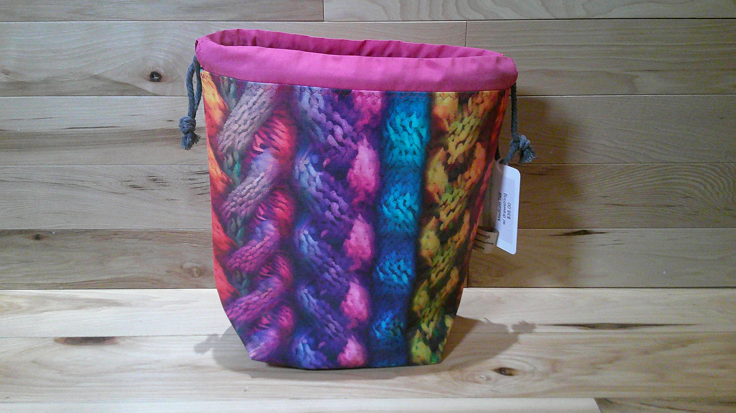 Bright Rainbow Knit Cables- project bags