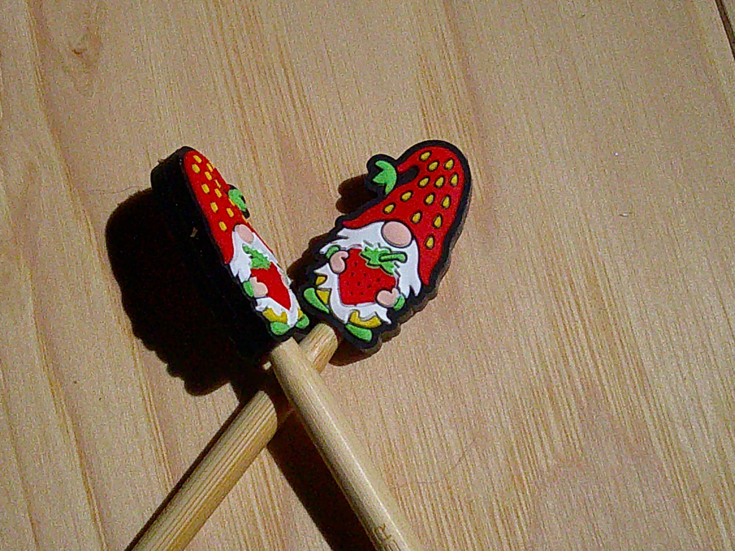Gnome holding a strawberry ~ stitch stoppers