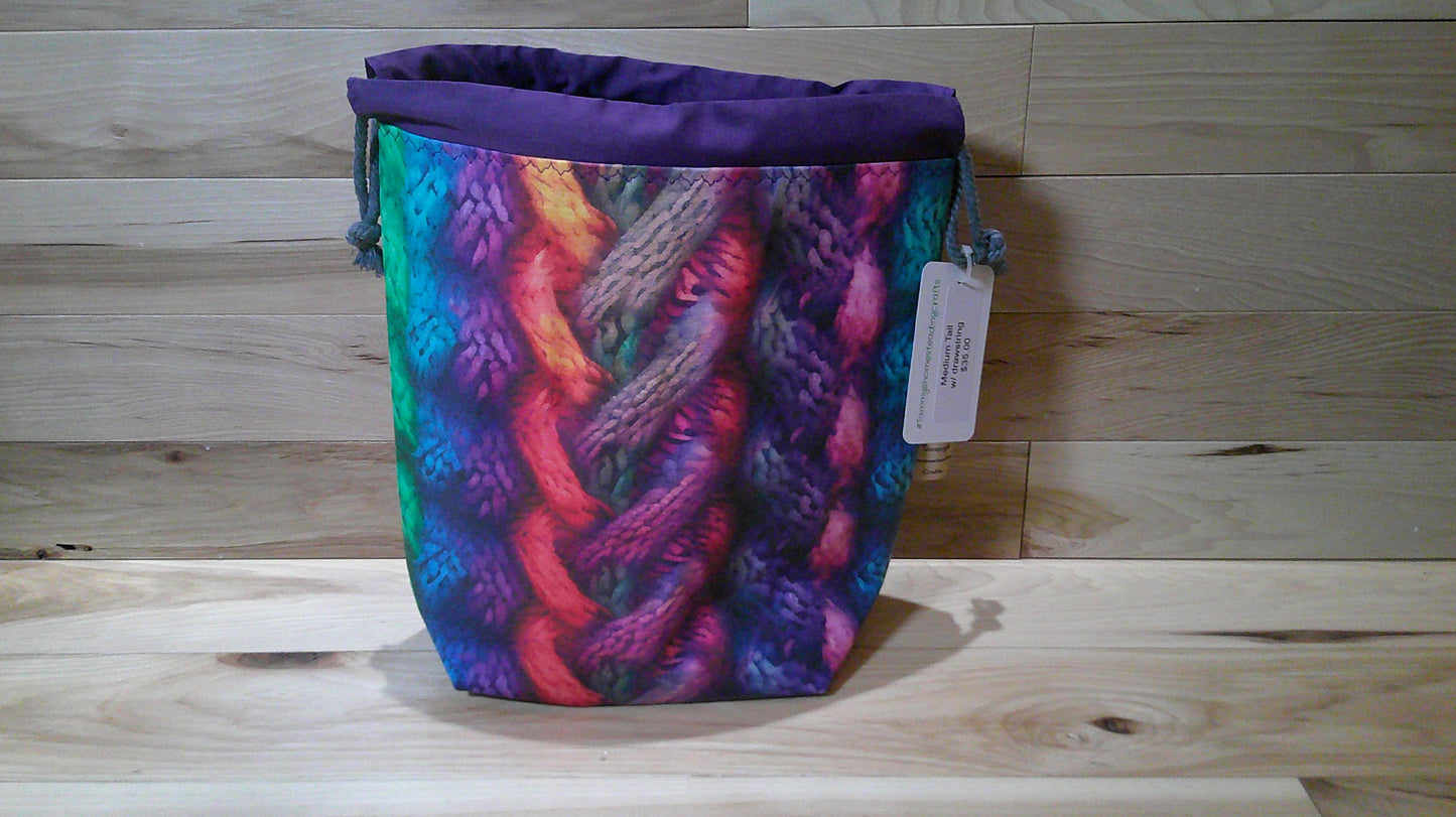Bright Rainbow Knit Cables- project bags