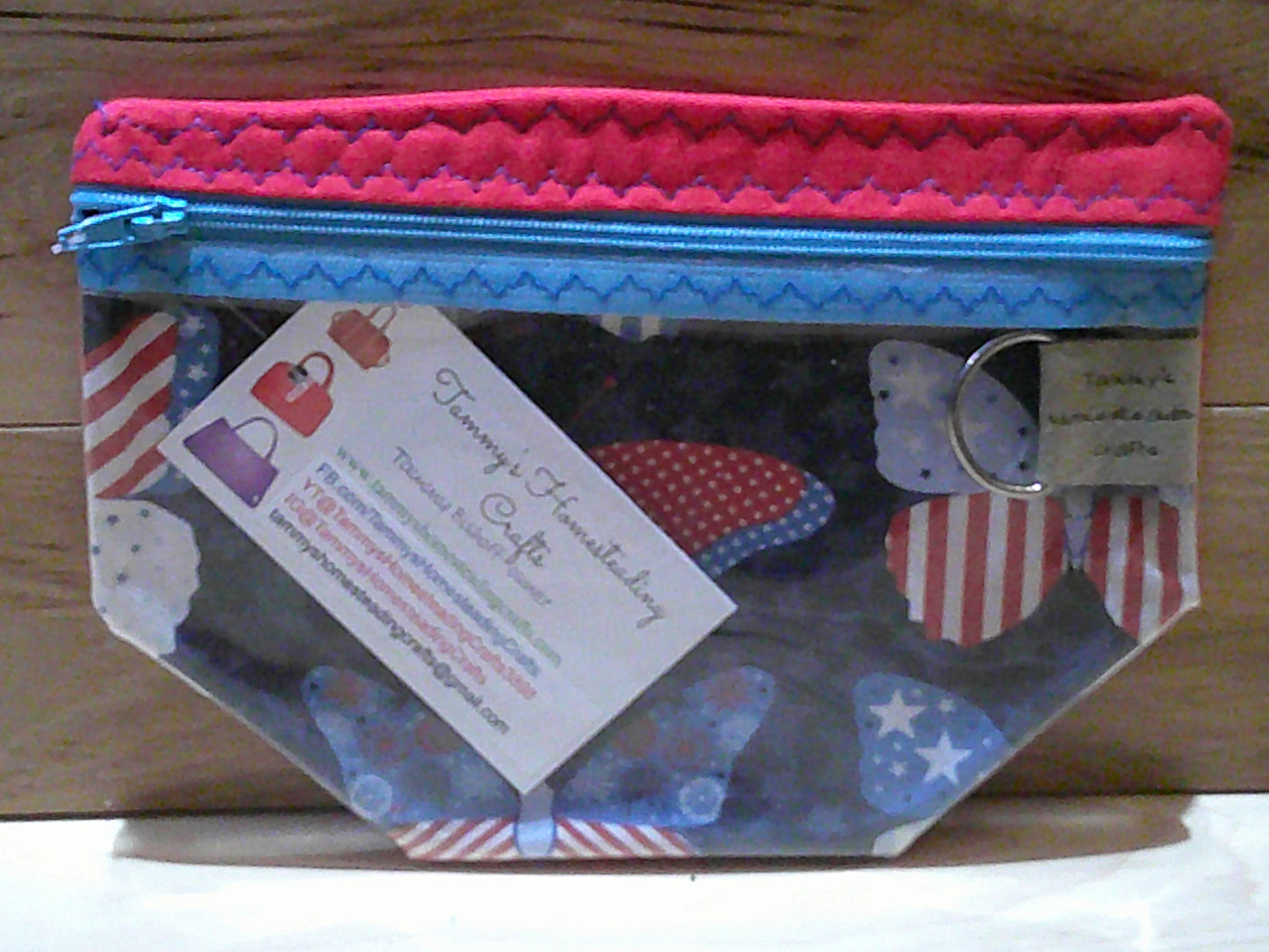 Notion's bag ~ Patriotic Butterflies~ w/ light blue zipper ~ red back