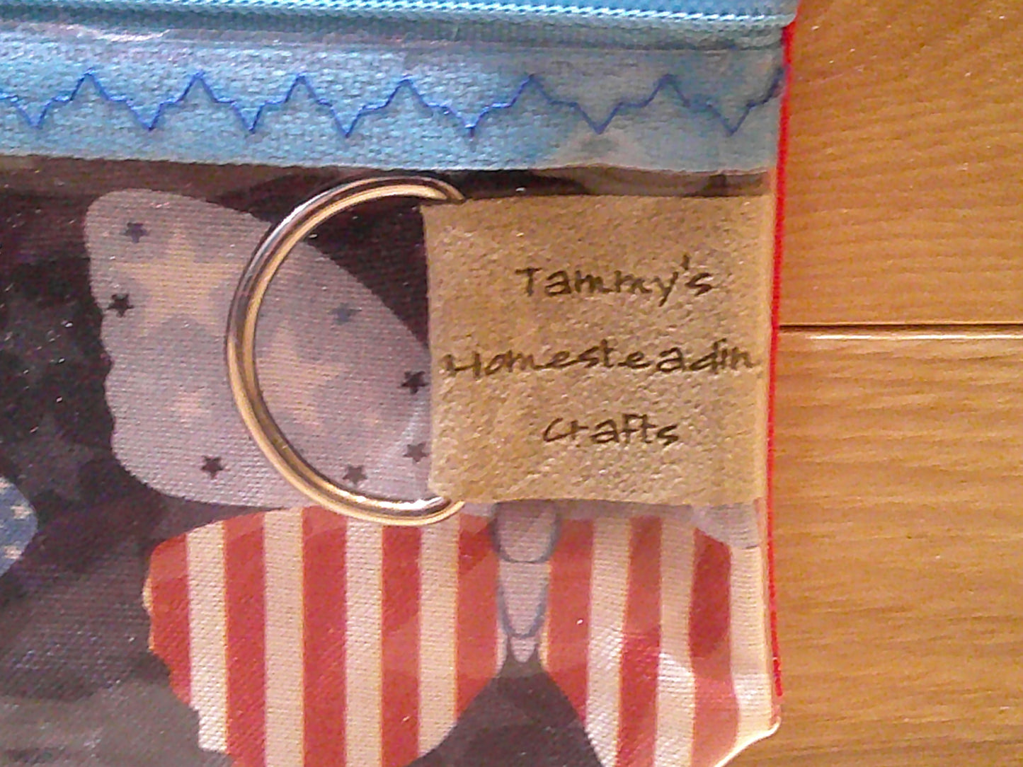Notion's bag ~ Patriotic Butterflies~ w/ light blue zipper ~ red back