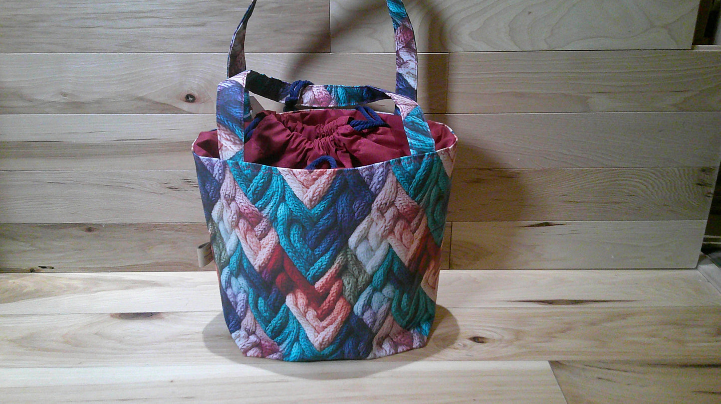 "V" shaped knitted cables ~ project bags