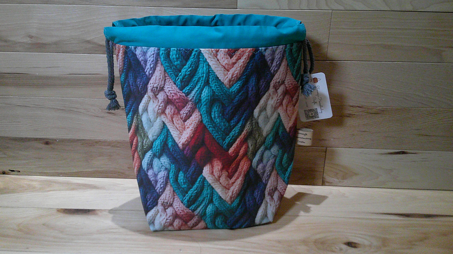 "V" shaped knitted cables ~ project bags