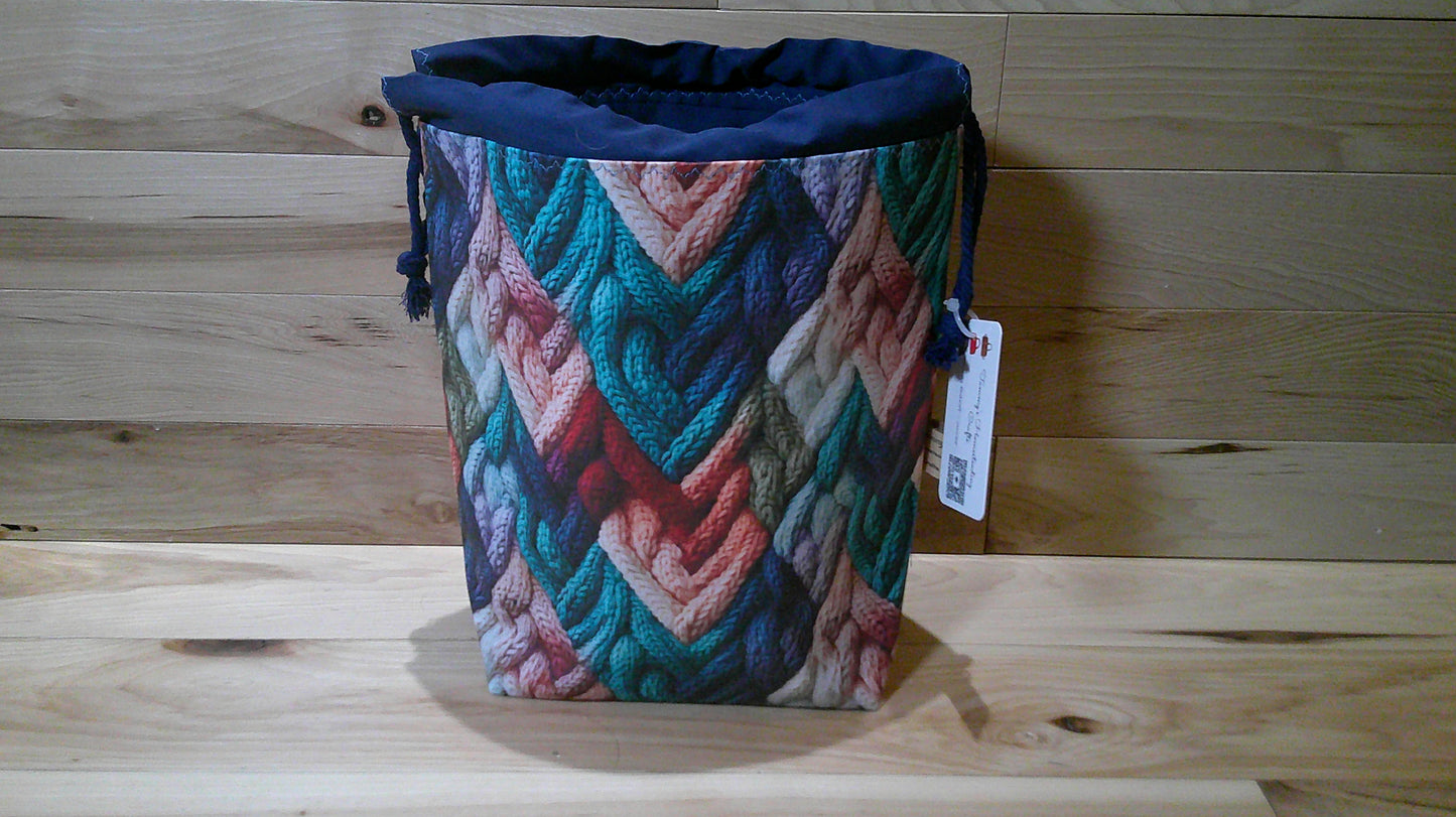 "V" shaped knitted cables ~ project bags