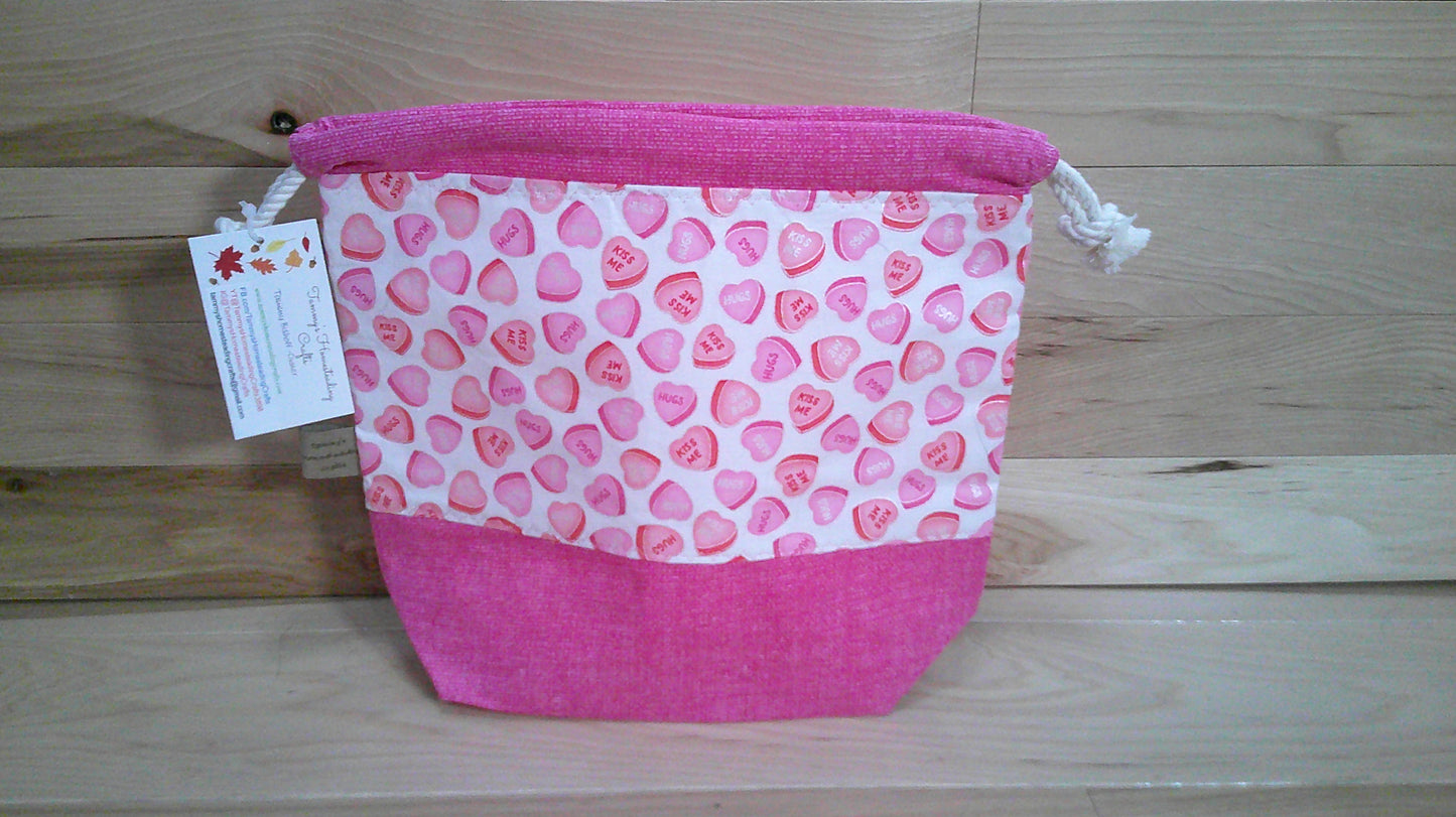 Small Conversation Hearts w/ pink ~ project bags