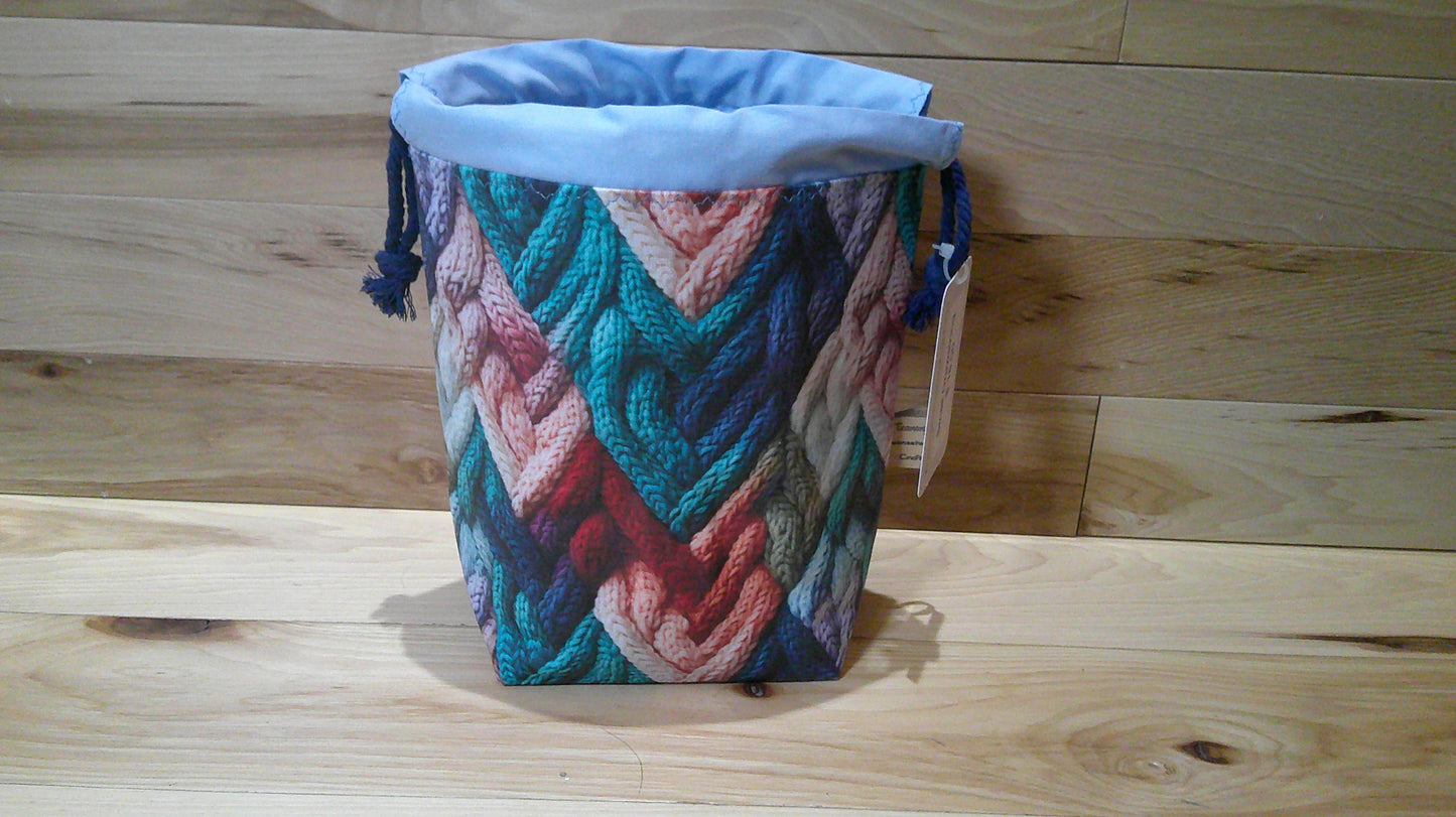 "V" shaped knitted cables ~ project bags