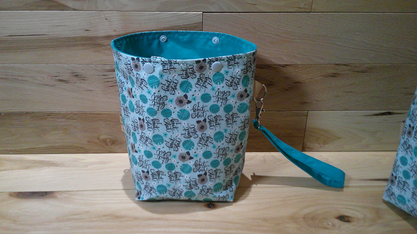 "I knit shit" ~ project bags