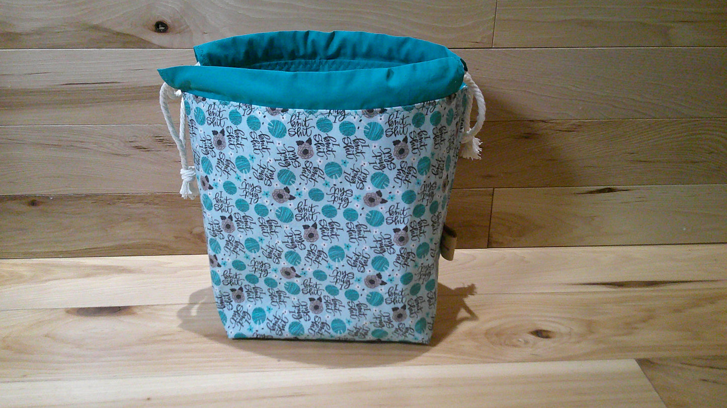 "I knit shit" ~ project bags
