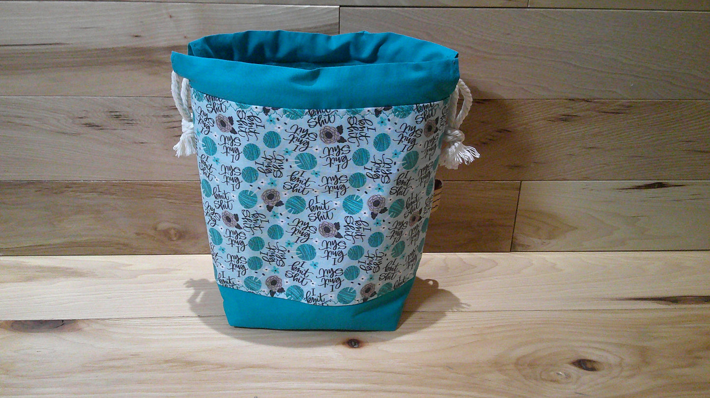 "I knit shit" ~ project bags