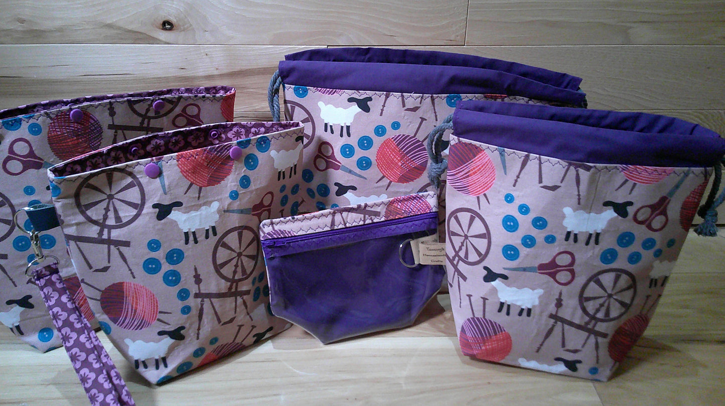 Spinning wheel & sheep ~ project bags