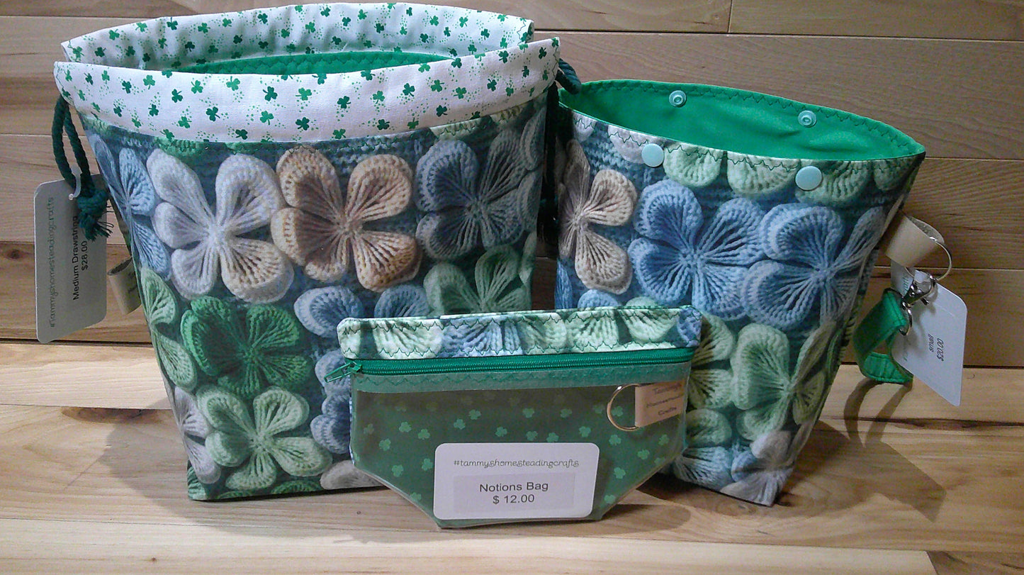 Knitted Shamrocks ~ project bags