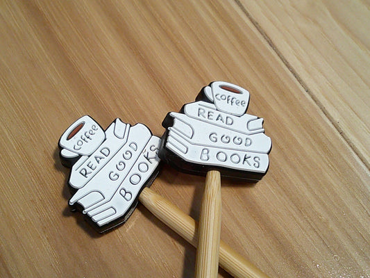 Stack of Books ~ Coffee, Read, Good Books~ stitch stoppers