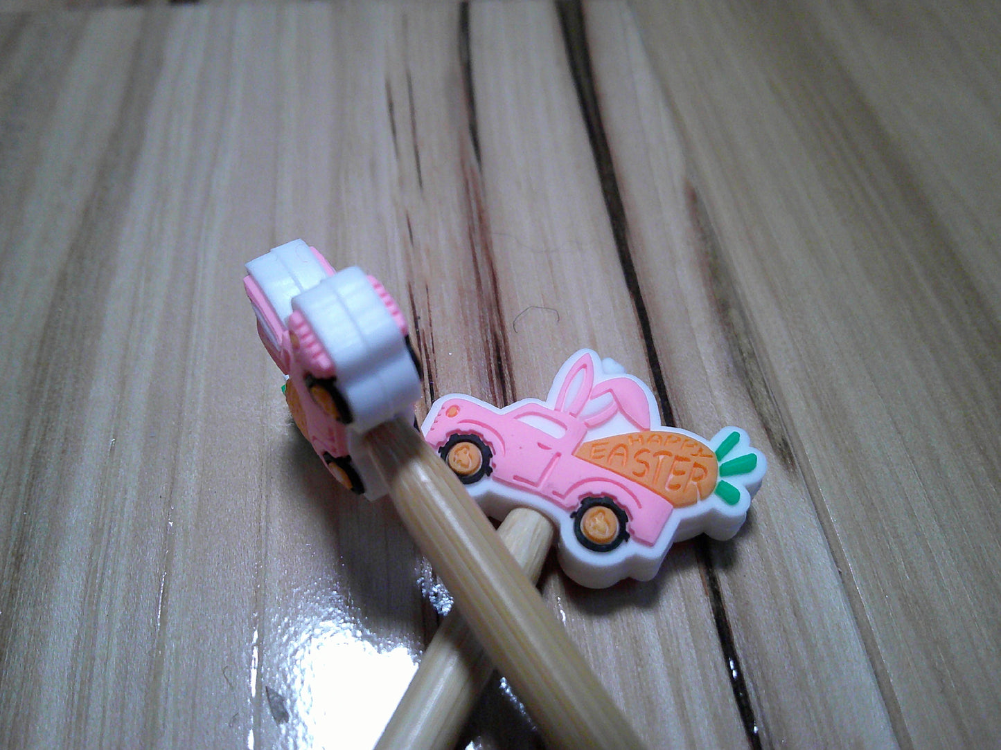 Pink Truck w/ rabbit & carrot ~ stitch stoppers