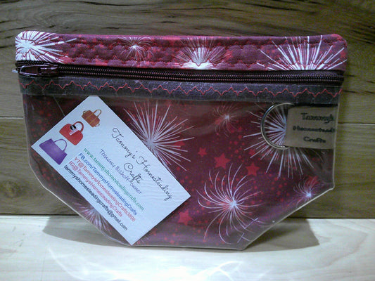 Notions Bag~ Burgundy w/ white star bursts