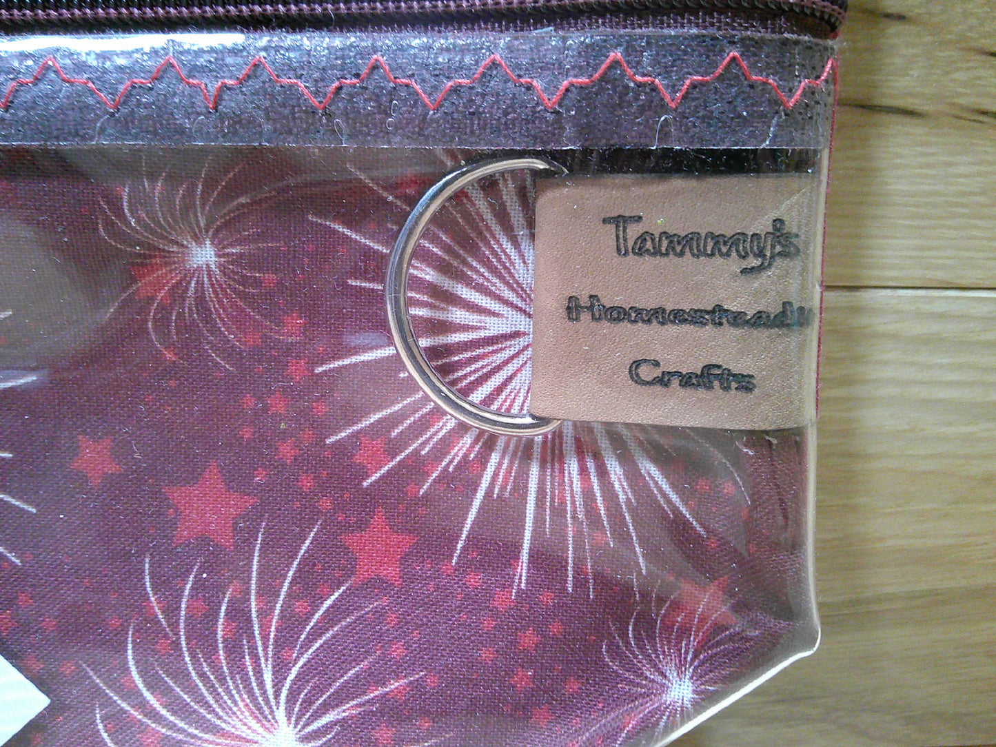 Notions Bag~ Burgundy w/ white star bursts