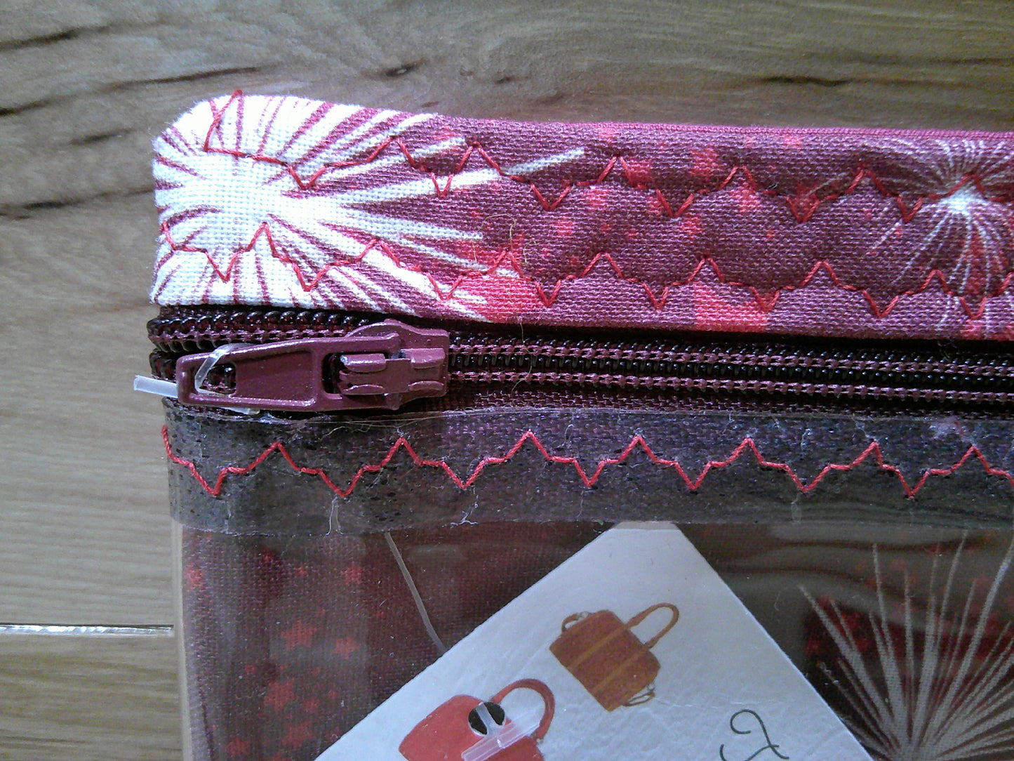 Notions Bag~ Burgundy w/ white star bursts