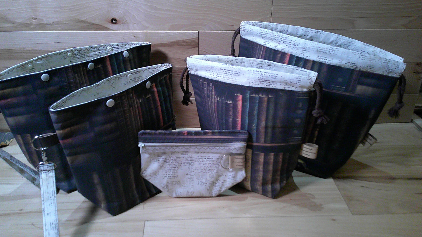 Book on bookshelf w/ word inside ~ project bags