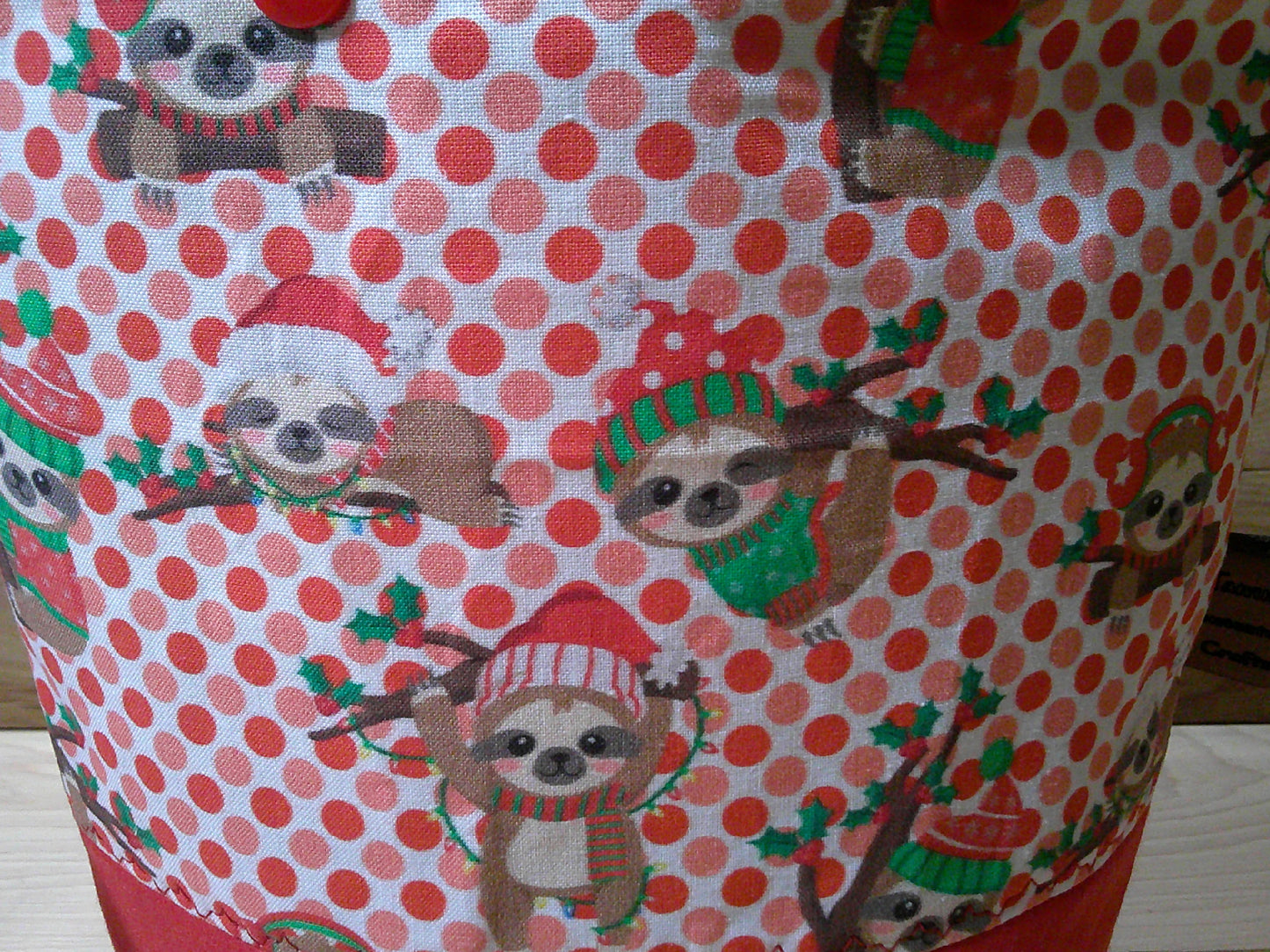 Santa Sloth w/ green & red project bags