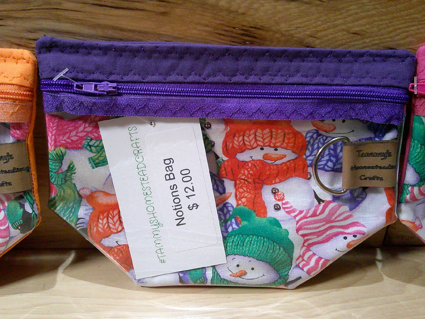 Snowman w/ colored scarves project bags