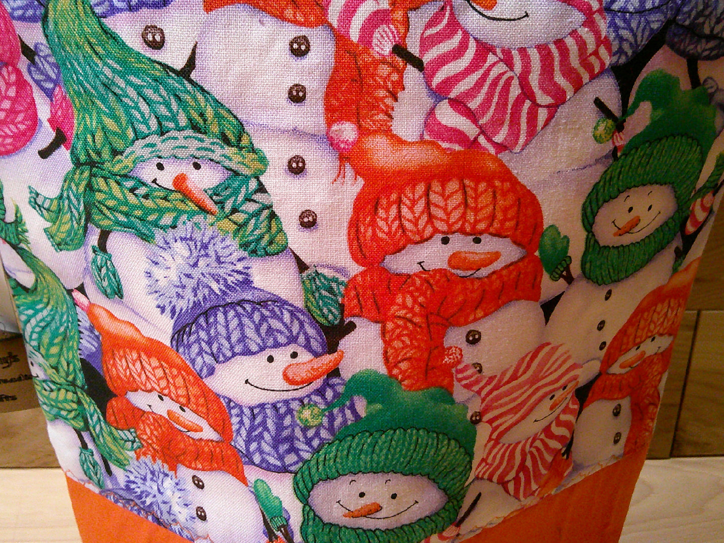 Snowman w/ colored scarves project bags