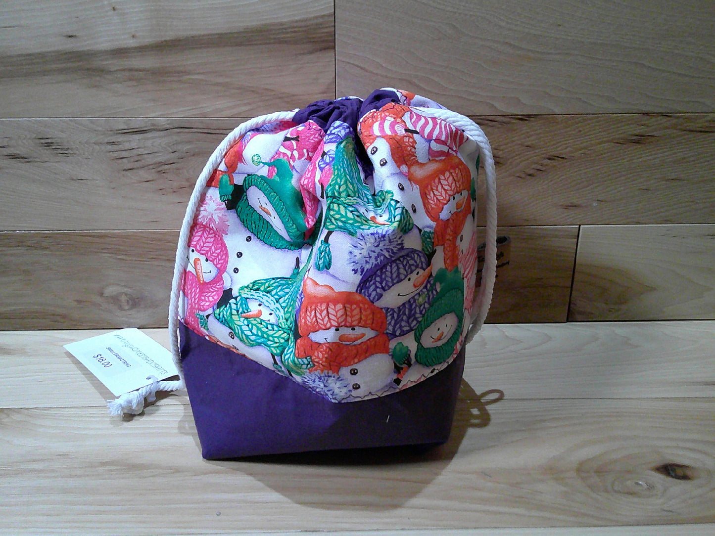 Snowman w/ colored scarves project bags