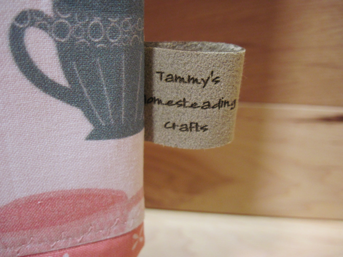 X-Large Tote Style Bag ~ Tea Cups w/ pink & sewn handles