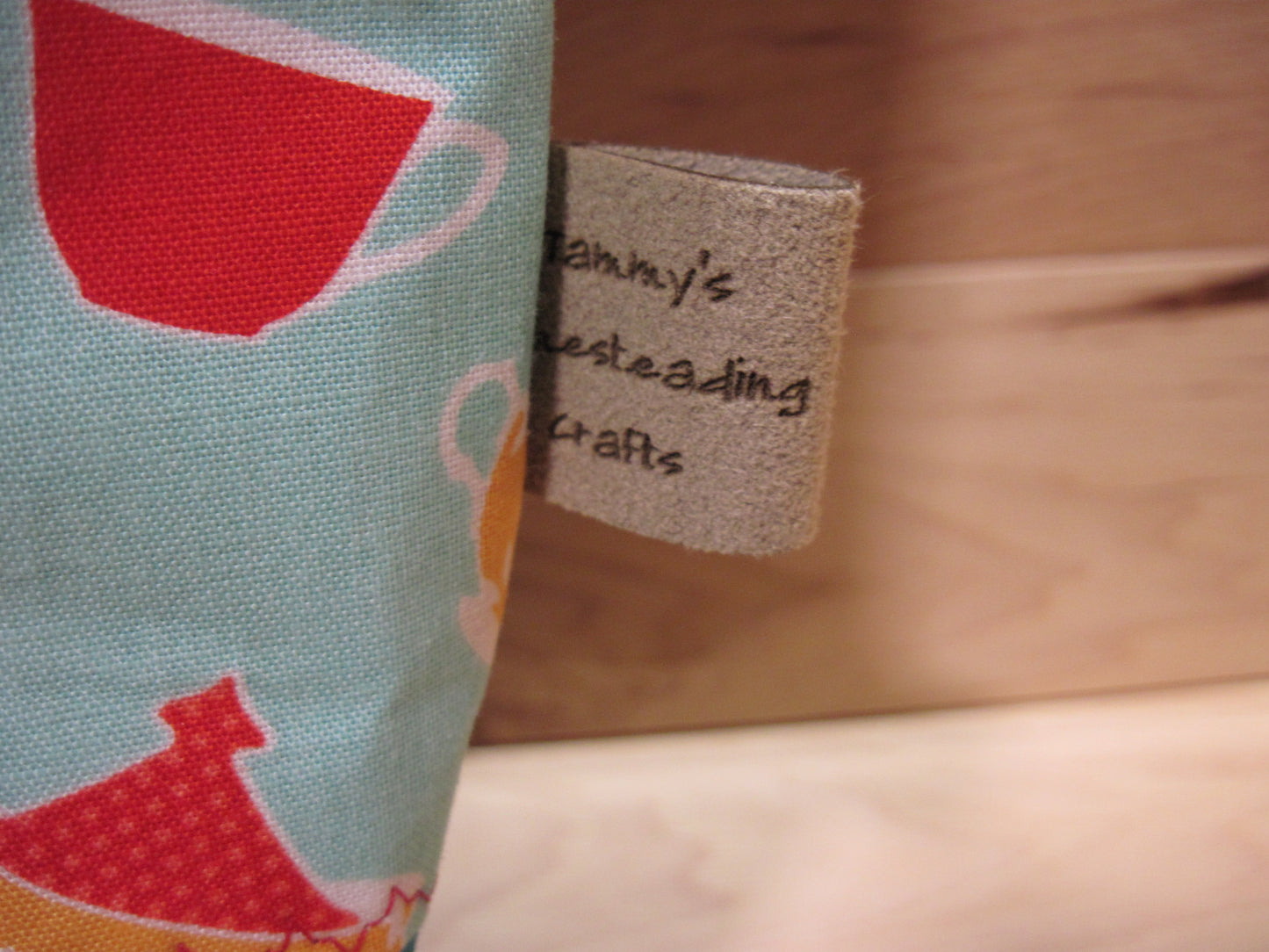 X-Large Tote Style Bag ~ Tea pots & tea cups w/ teal green & red sewn handles