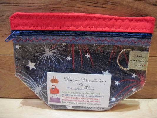 Notions Bag Blue w/ Sparkly Stars & Fireworks red w/ zipper