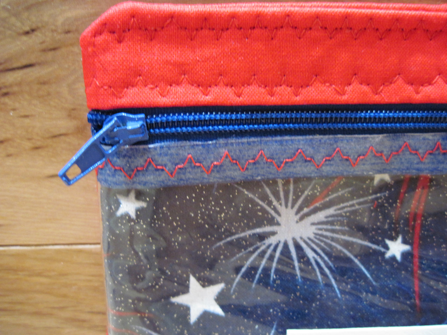 Notions Bag Blue w/ Sparkly Stars & Fireworks red w/ zipper