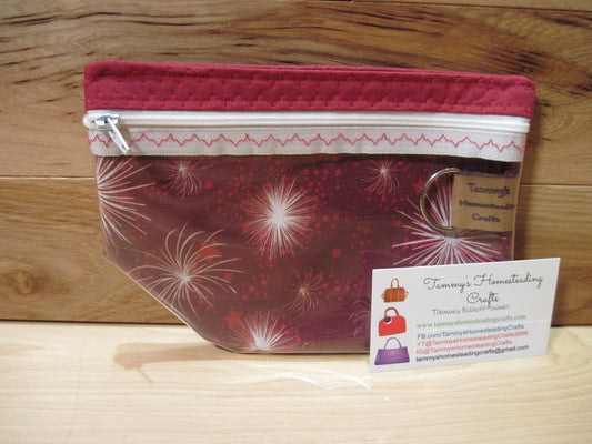 Notions Bag ~ Burgandy w/ white star bursts, white zipper