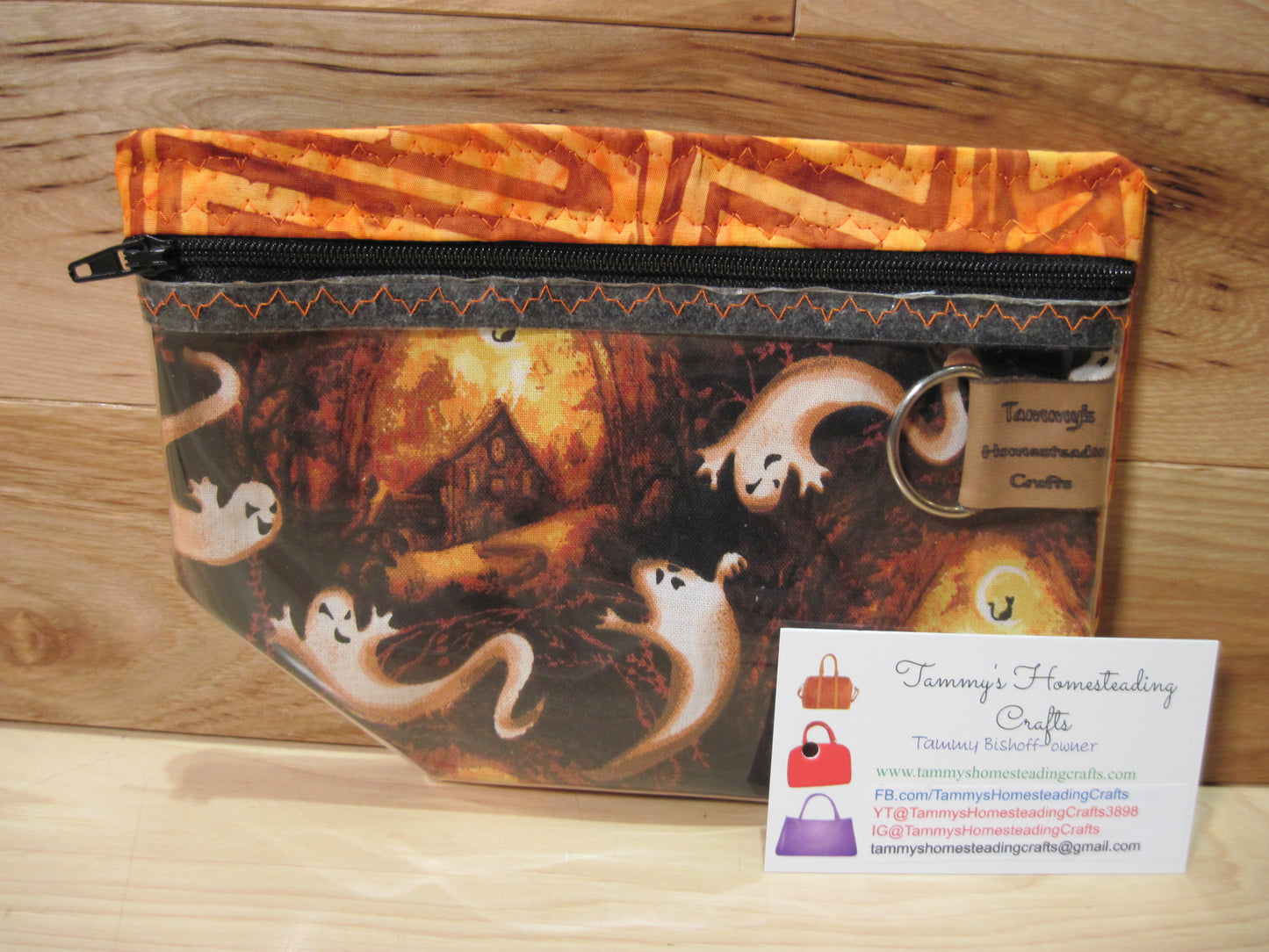 Notions Bag ~ Spooky Ghosts w/ orange & zipper