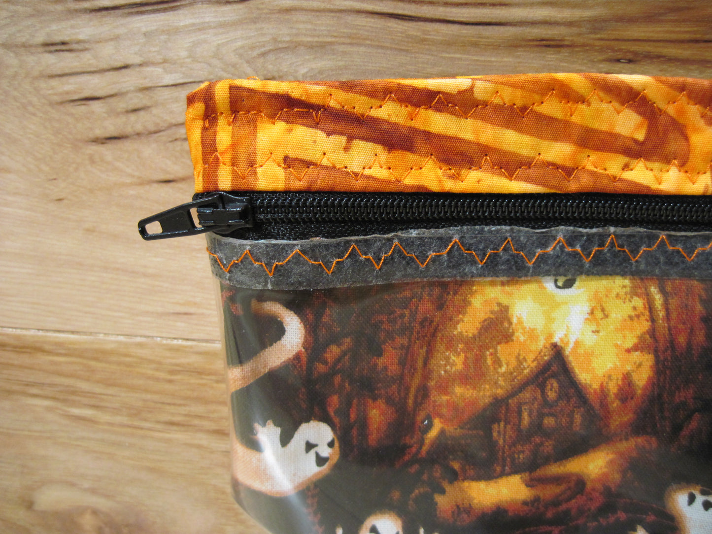 Notions Bag ~ Spooky Ghosts w/ orange & zipper