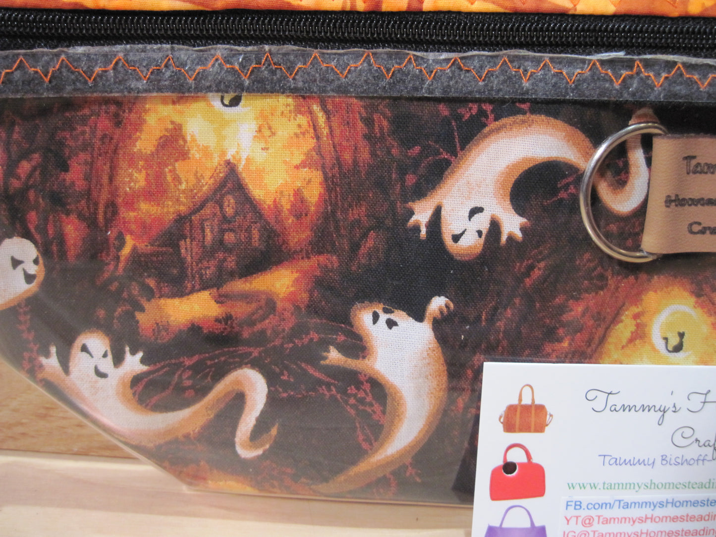 Notions Bag ~ Spooky Ghosts w/ orange & zipper