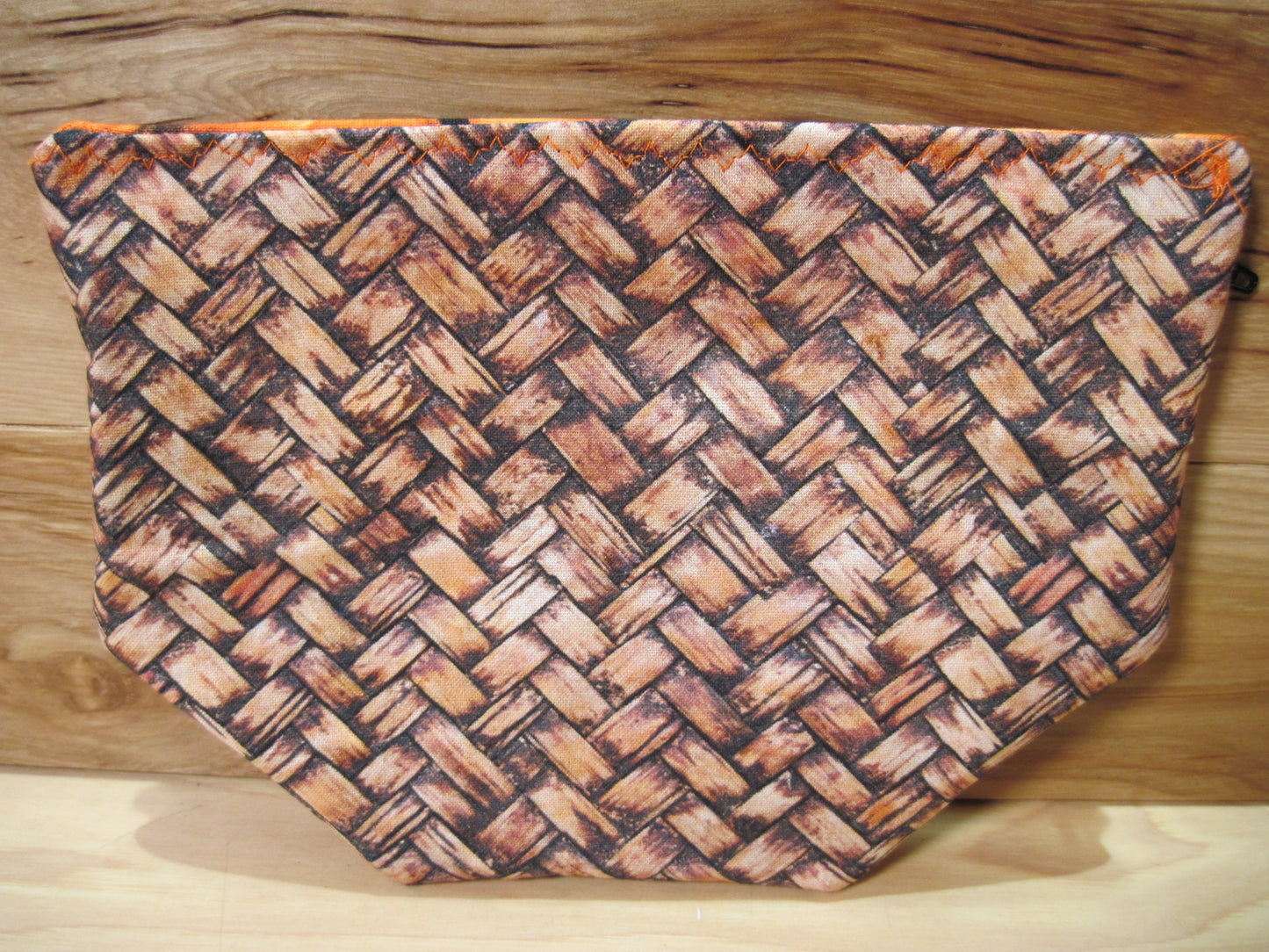 Notions Bag ~ Pumpkins w/ basket weave fabric & zipper