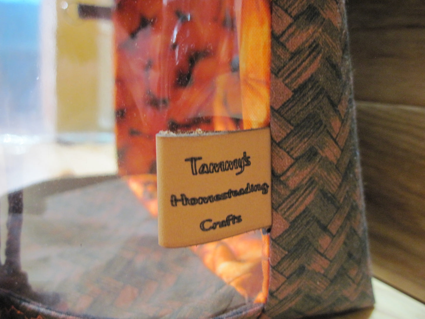 Medium Window Drawstring ~ w/ pumpkins in brown basket weave fabric project bag