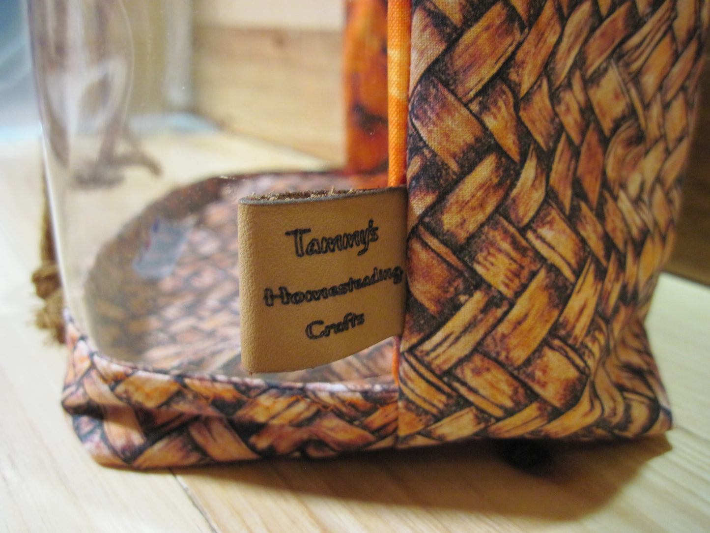 Medium Window Drawstring ~ w/ pumpkins & basket weave fabric project bag