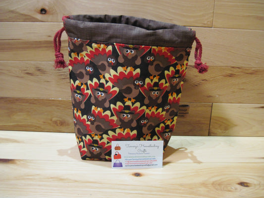 Small Drawstring ~ Turkey w/ "gobble gobble" ~ Project bag