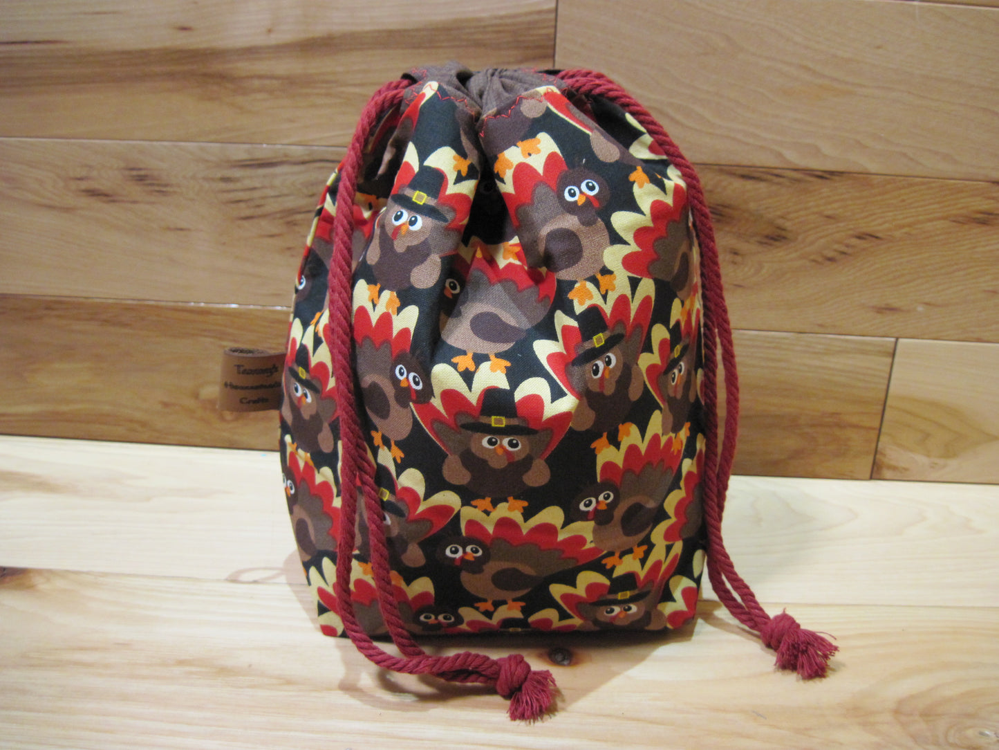 Small Drawstring ~ Turkey w/ "gobble gobble" ~ Project bag