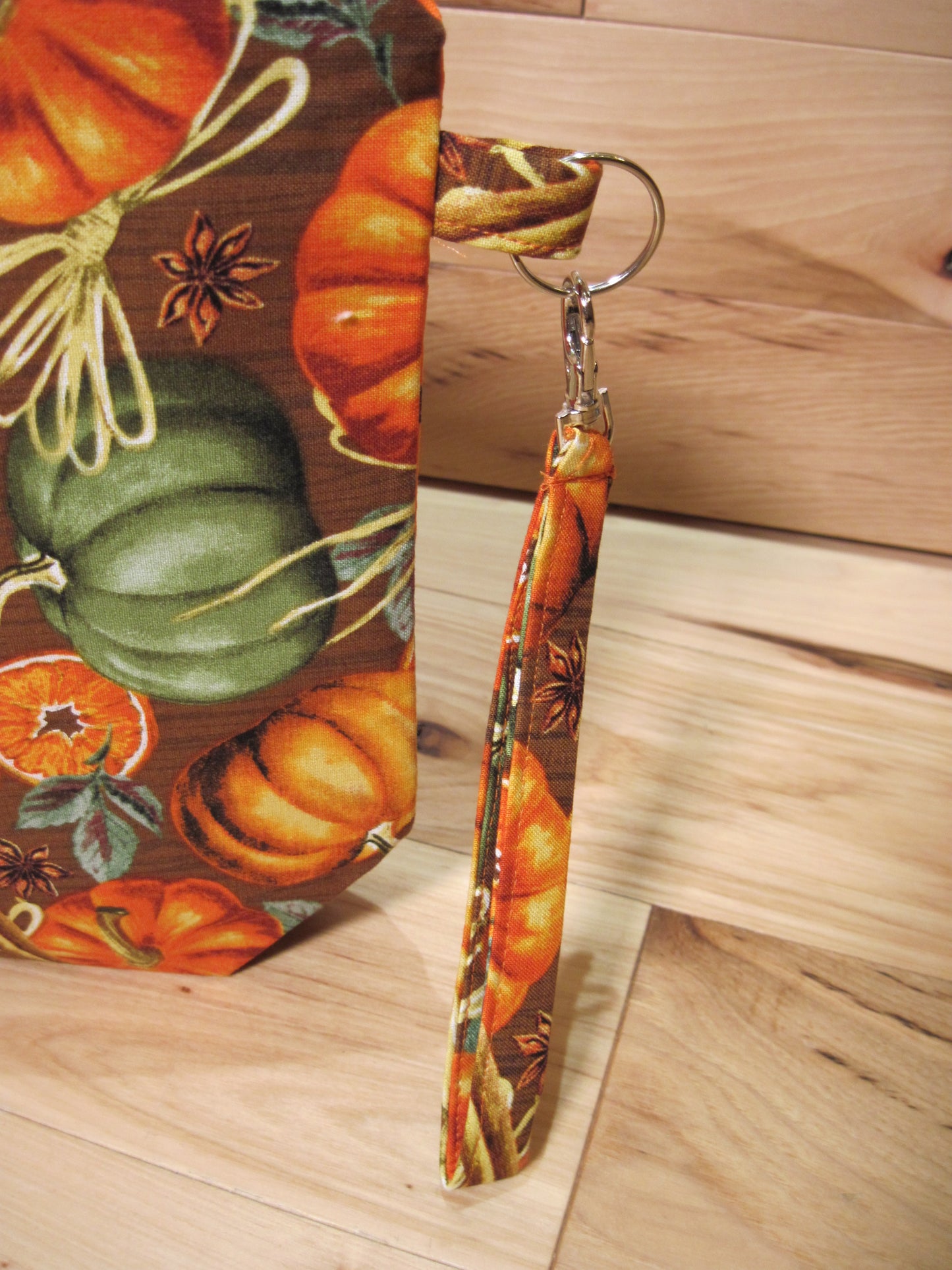 Large Project Bag Orange with Black Polka Dots and Pumpkins