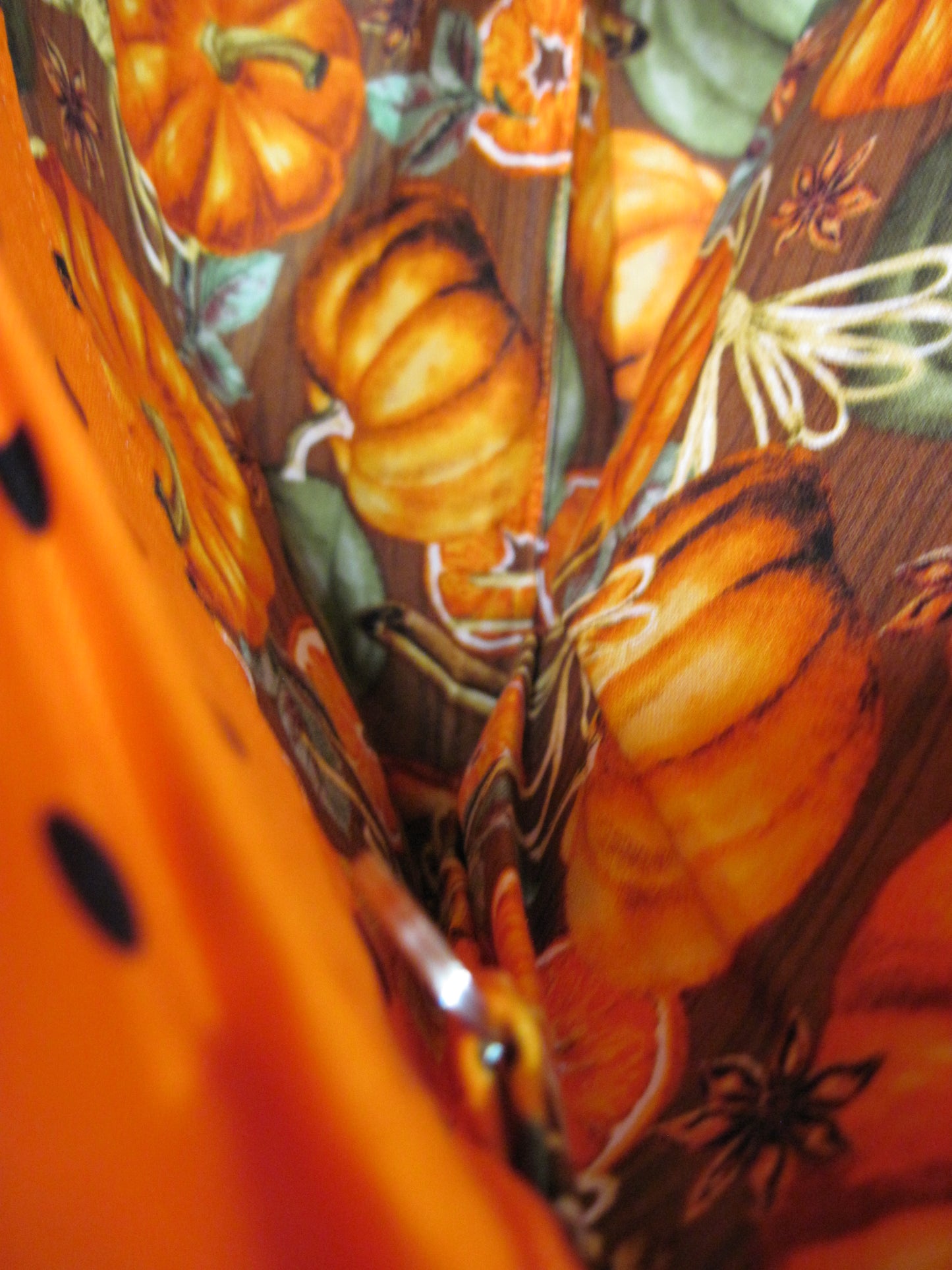 Large Project Bag Orange with Black Polka Dots and Pumpkins