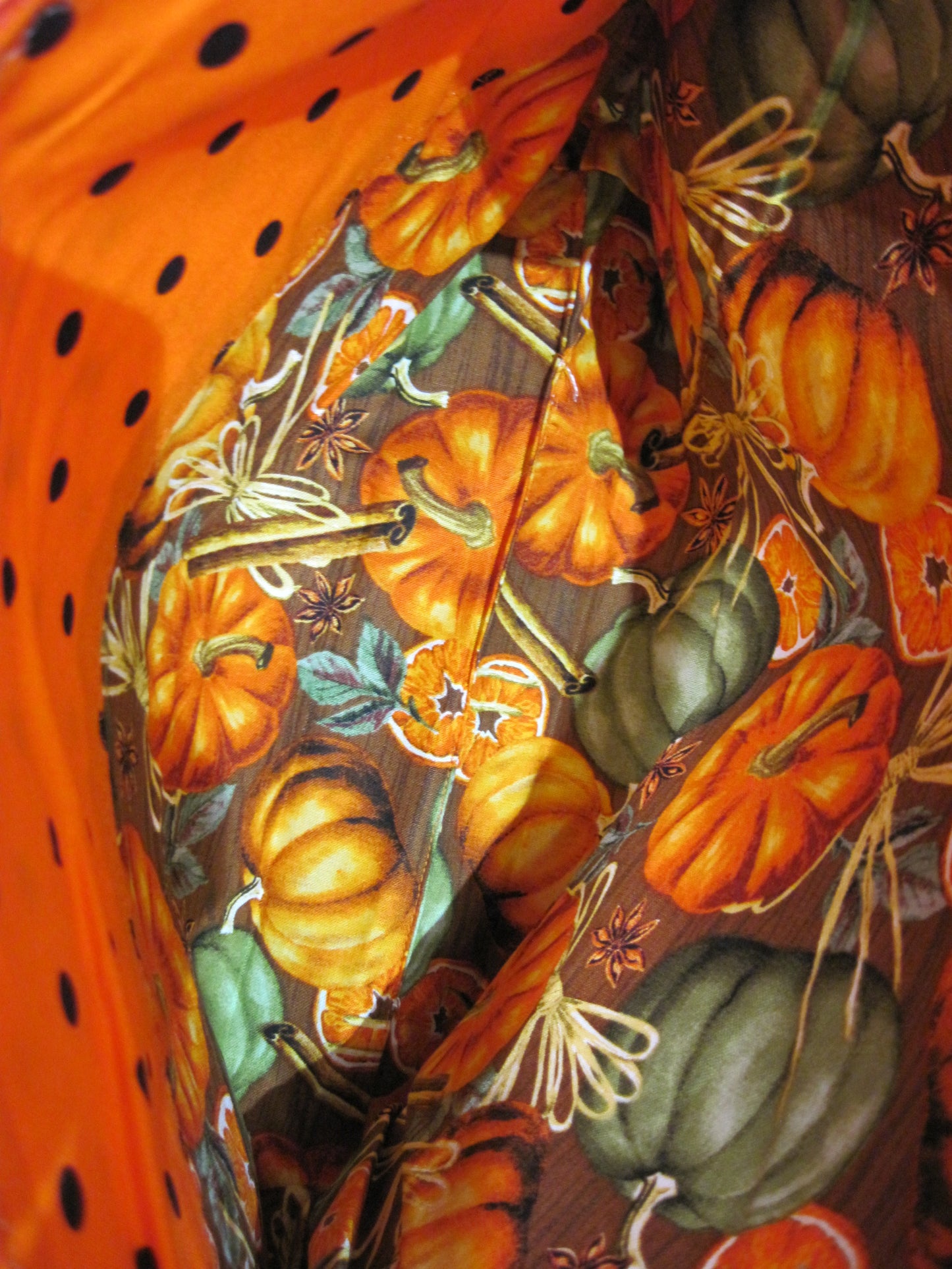 Large Project Bag Orange with Black Polka Dots and Pumpkins