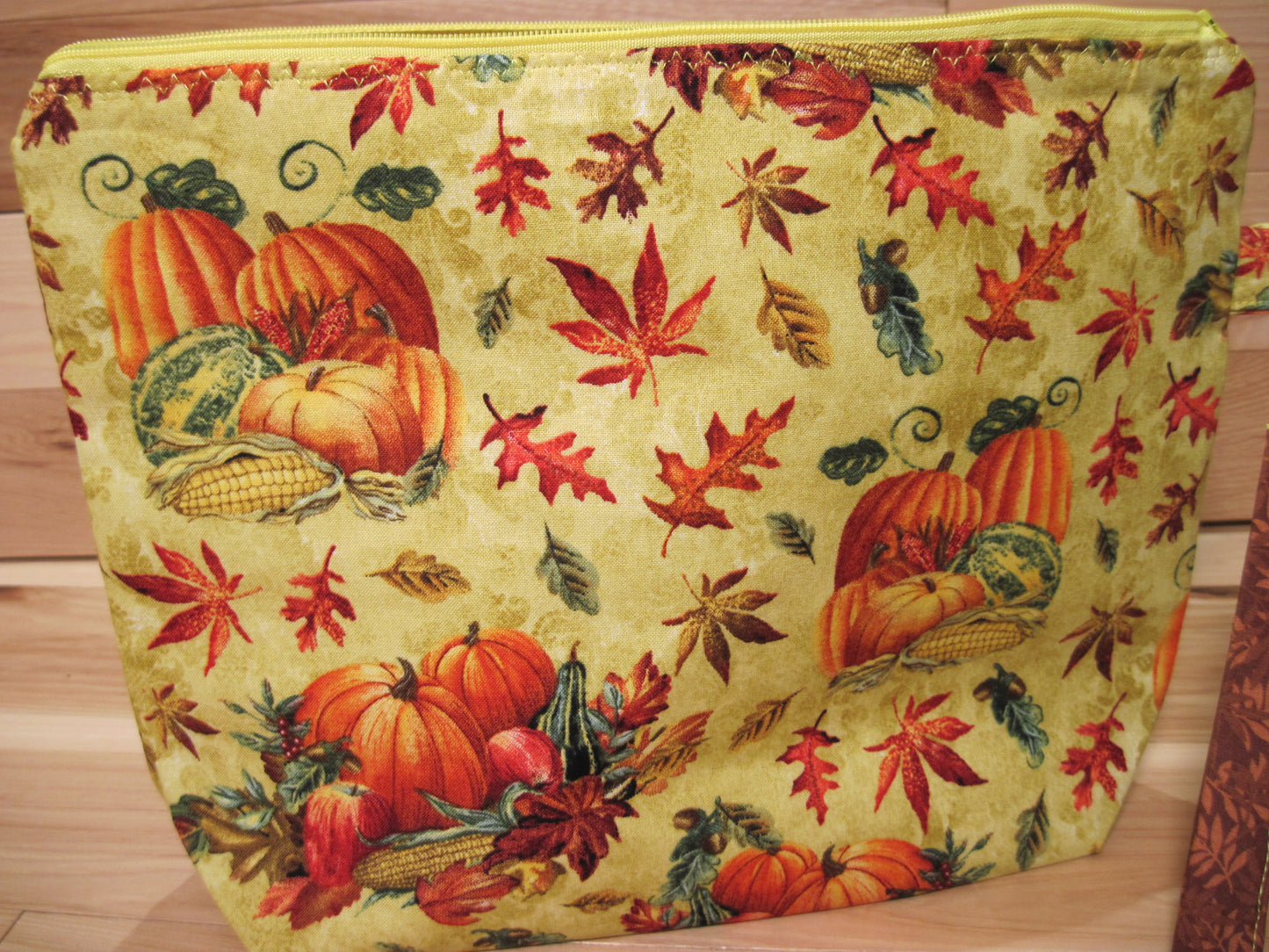 Medium Leaves & Pumpkins with Burnt orange/brown project bag