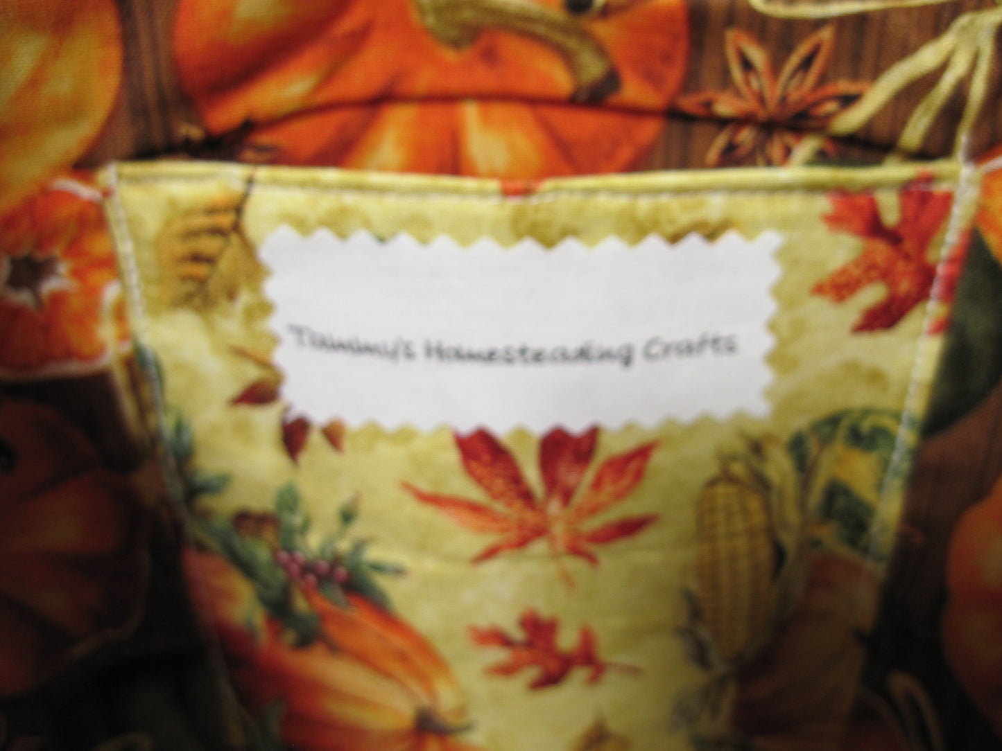 Medium Pumpkins & Leaves with inside pocket Project bag