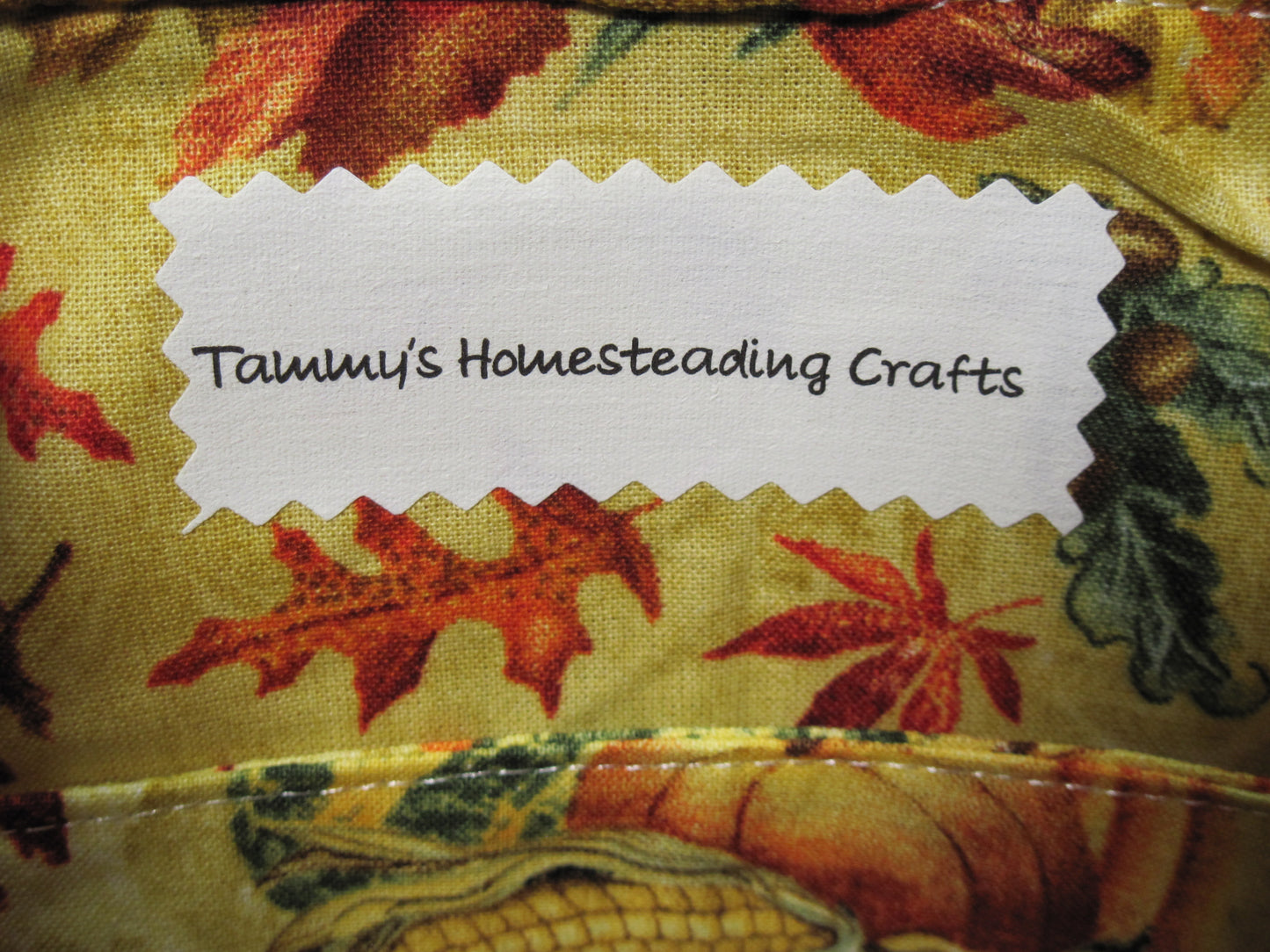 Medium Pumpkin & Leaves with inside pocket project bag