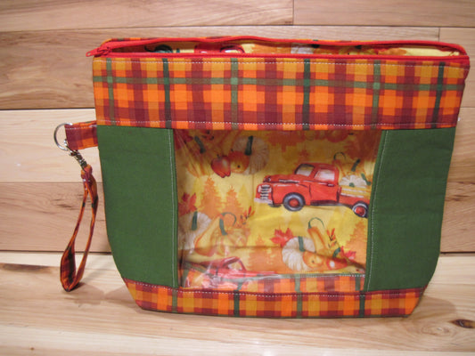 Medium Window Plaid/Green with Red Truck project bag