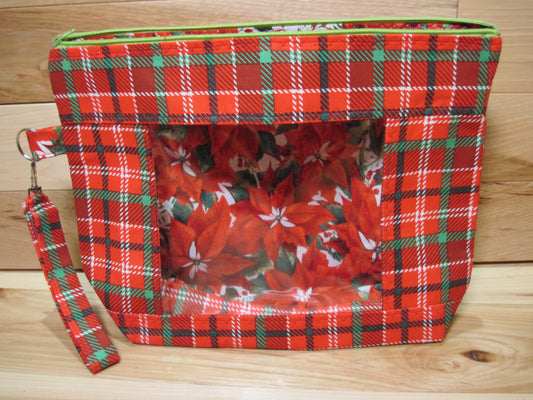 Medium Windows Plaid with Poinsettia project bag