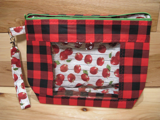 Medium Window Apple with Red/Black Plaid green zipper project bag