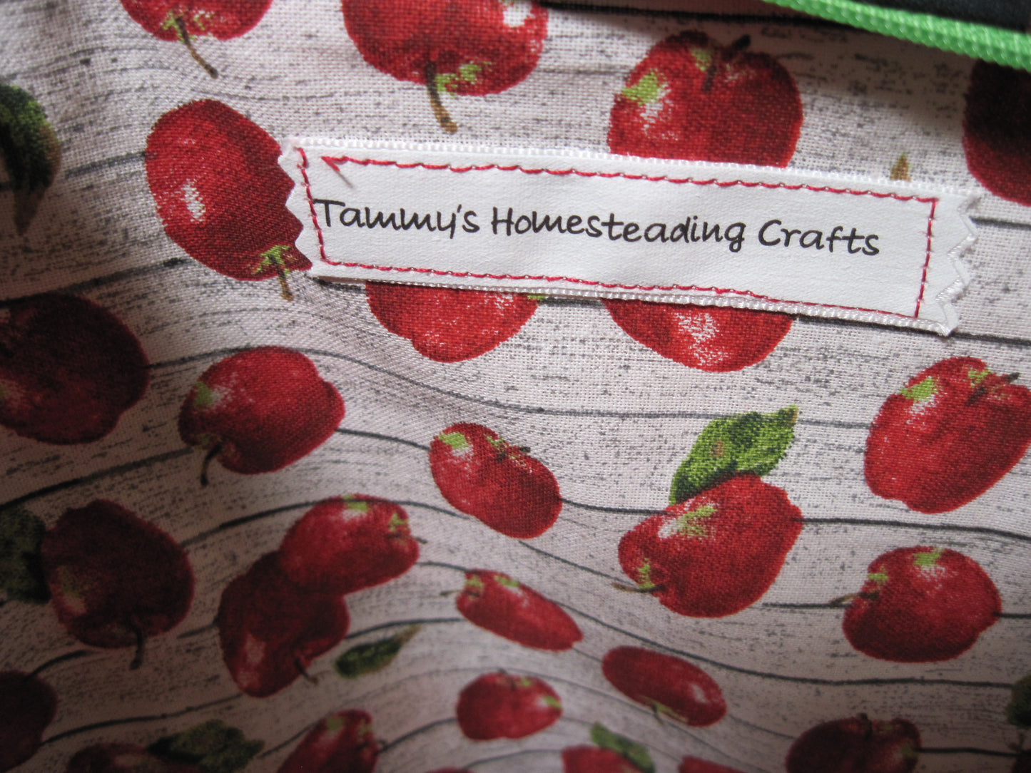 Medium Window Apple with Red/Black Plaid green zipper project bag
